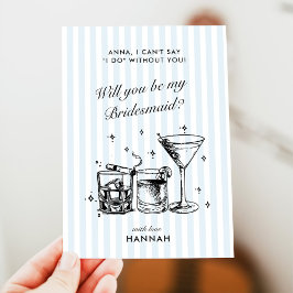 Cartão de Proposta de Damas de Honra Azul Vintage 