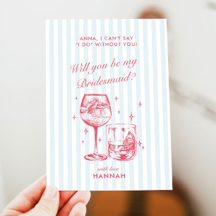 Cartão de Proposta de Damas de Honra Azul Vintage 