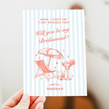 Cartão de Proposta de Damas de Honra Azul Vintage 