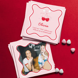 Cartão de Proposta de Damas de Honra Rosa Vermelho