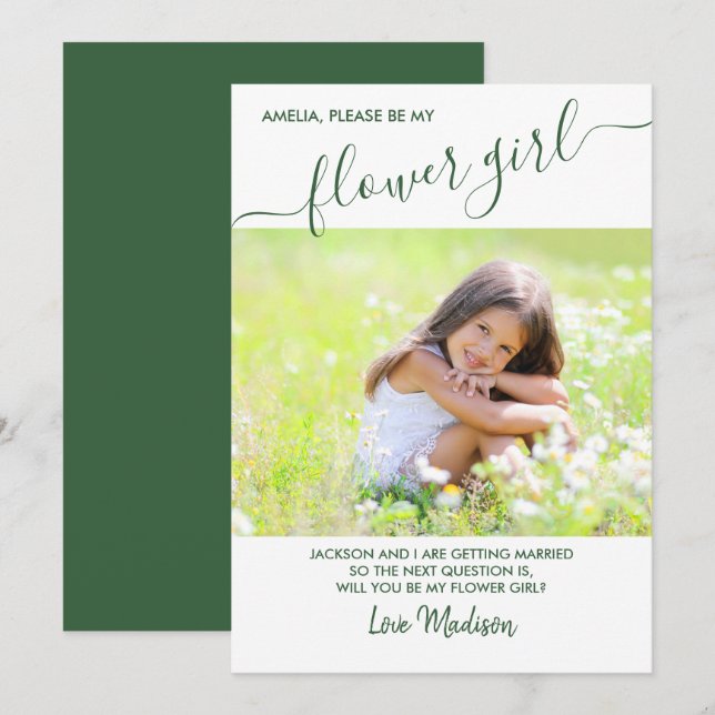 Cartão de Proposta de Foto Verde e Branco de Menin (Frente/Verso)