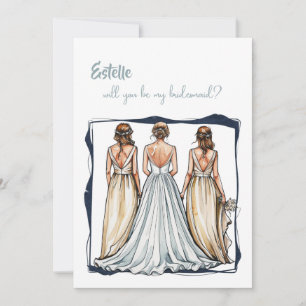 Cartão de proposta de madrinha de casamento aquare