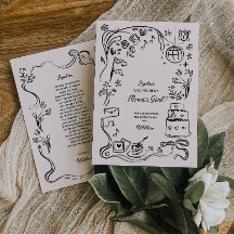 Cartão de Proposta de Menina de Flor Desenhada à M