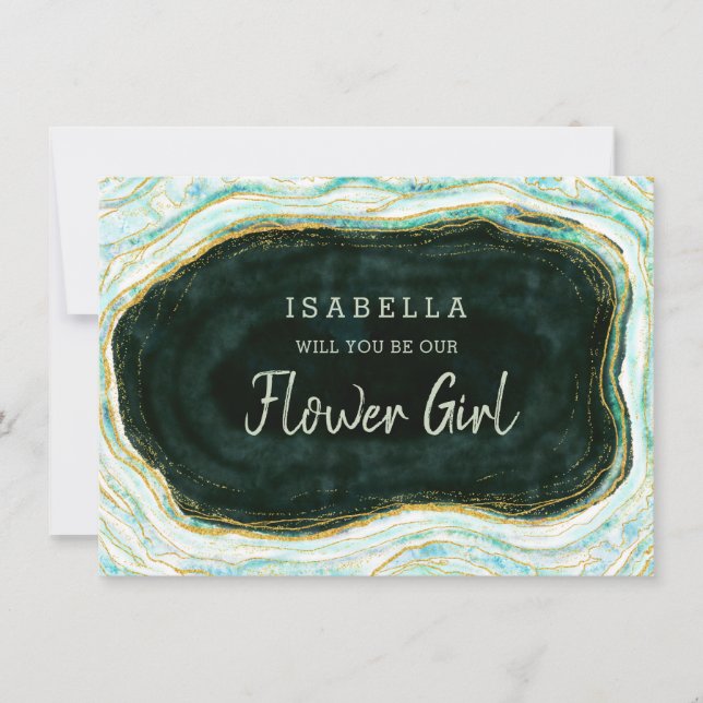 Cartão de Proposta de Menina de Flores Geodo Verde (Frente)