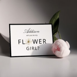 Cartão de Proposta de Menina de Flores Preto e Bra