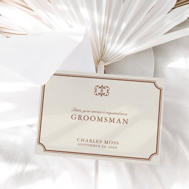 Cartão de Proposta de Padrinho de casamento Clássi (Classic Brown & Ecru Groomsman Proposal Card)