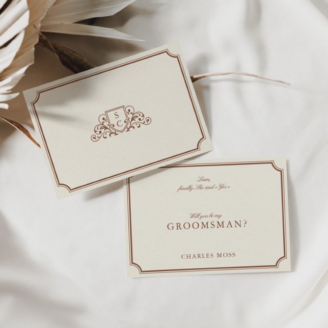 Cartão de Proposta de Padrinho de casamento Clássi (Classic Brown & Ecru Groomsman Proposal Card)