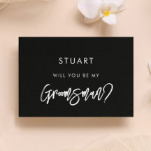 Cartão de proposta de padrinho preto moderno conte