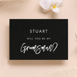 Cartão de proposta de padrinho preto moderno conte