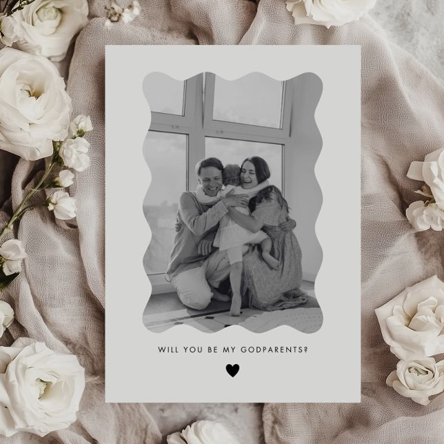 Cartão de Proposta de Padrinhos com Foto Ondulada (Zazzle Will You Be My Godparents Wavy Photo Proposal Card)