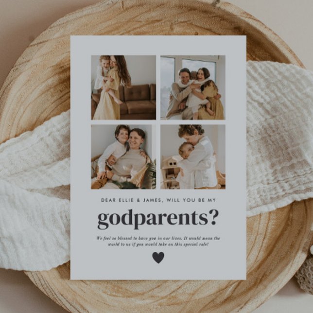 Cartão de Proposta de Padrinhos para Foto (Zazzle Will You Be My Godparents 4 Photo Proposal Invitation )