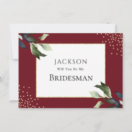 Cartão de Proposta Elegante Burgundy e Bridesman D