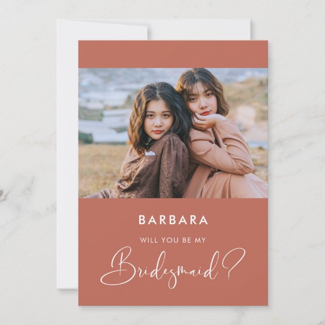 Cartão de proposta Elegante de Red Clay Bridesmaid (Frente)