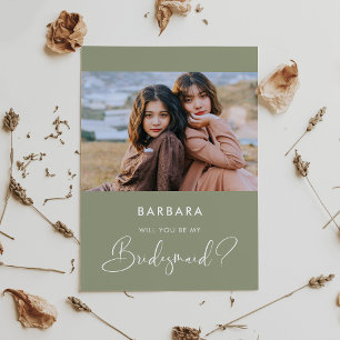 Cartão de proposta Elegante verde Bridesmaid