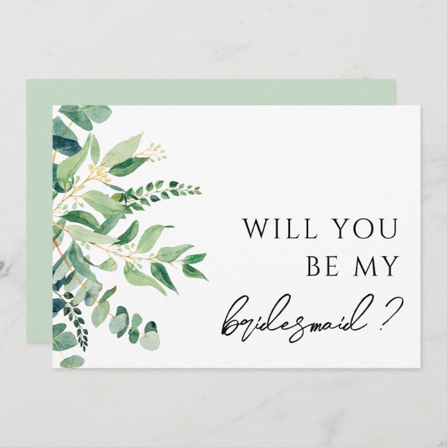 Cartão de Proposta Eucalyptus Greenery Bridesmaid (Frente/Verso)