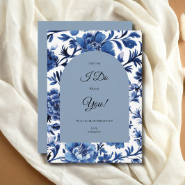 Cartão de Proposta Floral de Bridesmaid Azul Toile