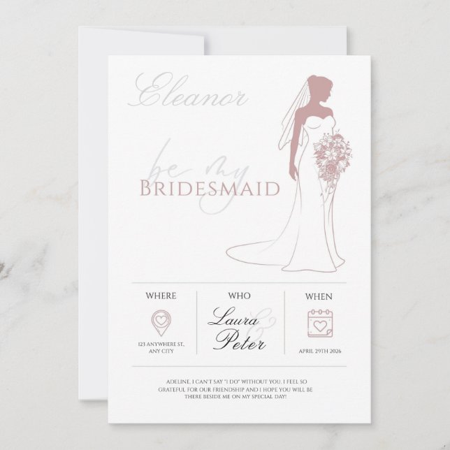 Cartão de Proposta Minimalista da Bridesmaid (Frente)