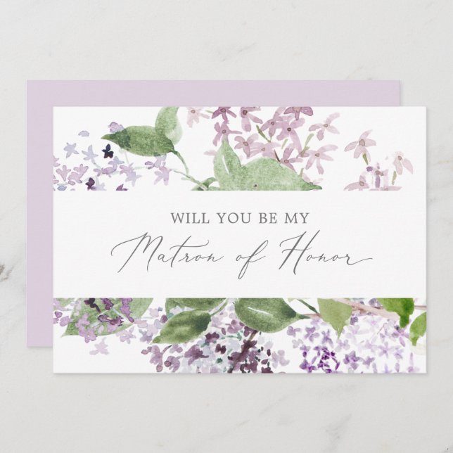 Cartão de Proposta Rustic Lilac Matron of Honor (Frente/Verso)