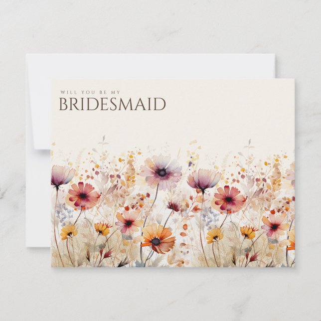 Cartão de Proposta Simples Boho Wildflower Bridesm (Frente)