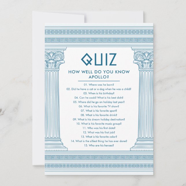 Cartão de Questionário de Festa Grega (Frente)