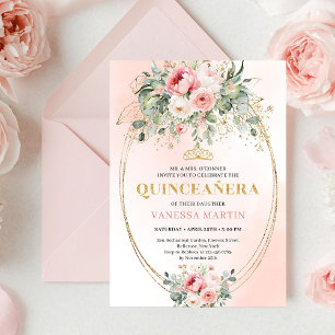 Cartão de Quinceañera de Rosa Poeirenta Elegante c