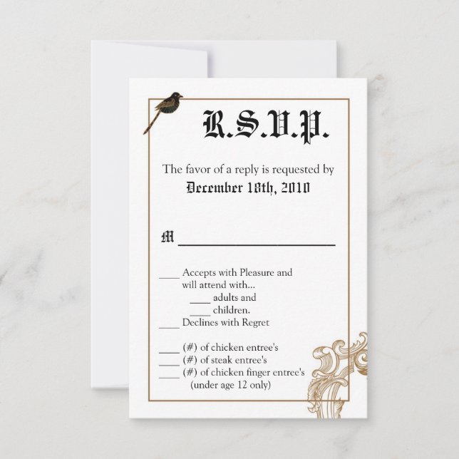 Cartão de R.S.V.P. 3,5x5 Pombos Casal Apaixonado F (Frente)