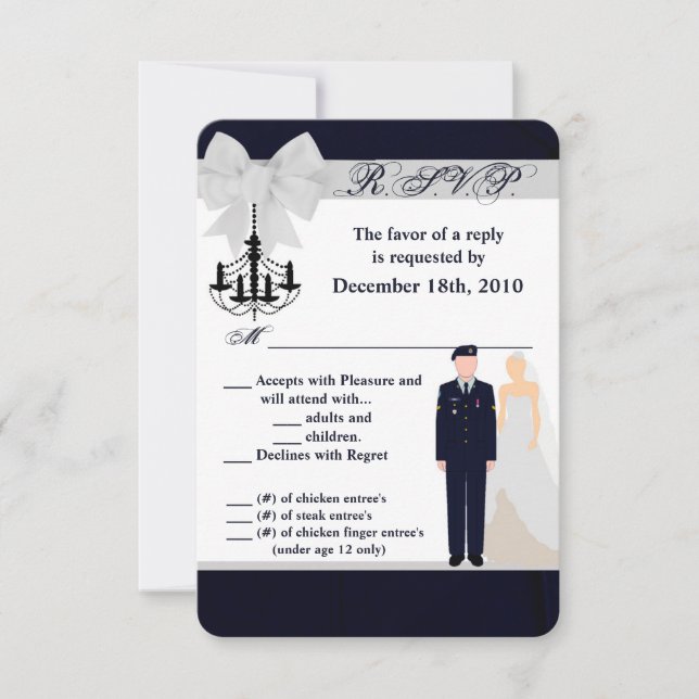 Cartão de R.S.V.P. 3,5x5 Uniforme Azul do Exército (Frente)