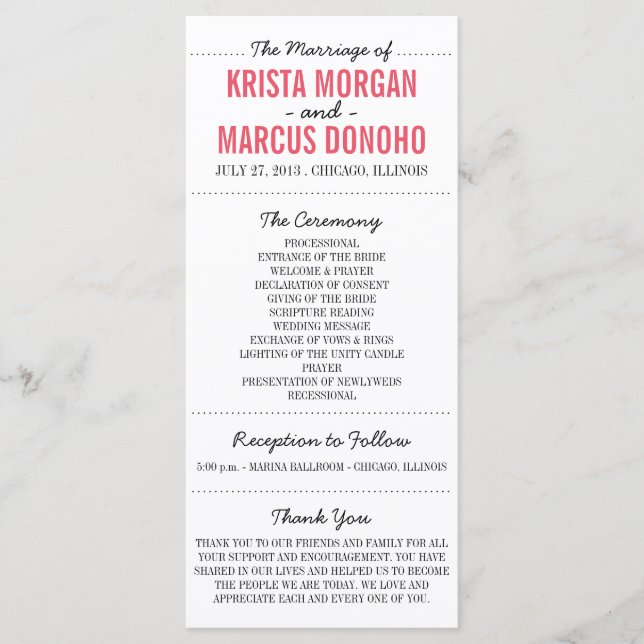 Cartão de Rack do Programa de Casamento Silhuettes (Frente)