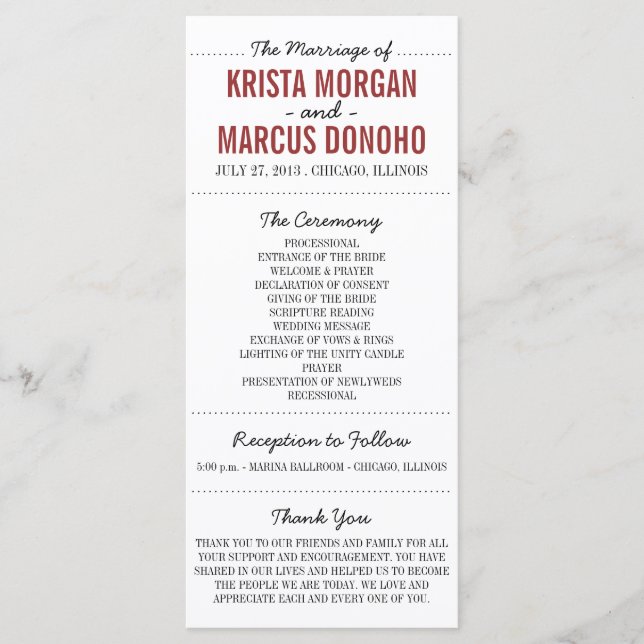 Cartão de Rack do Programa de Casamento Silhuettes (Frente)