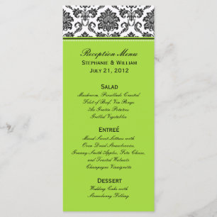 Cartão de Rack Menu de Casamento Verde Damask