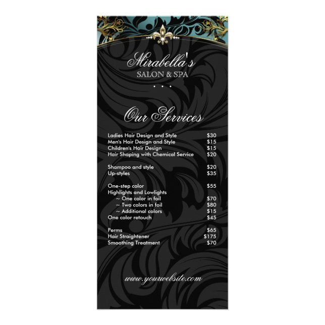 Cartão de Rack para Joias Fleur de lis Teal Dourad (Frente)