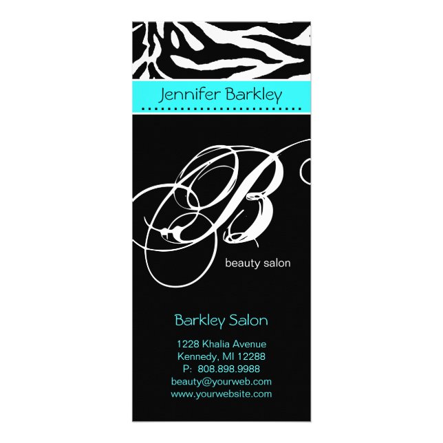 Cartão de Rack Zebra Beleza Salão Spa Turquoise Az (Frente)