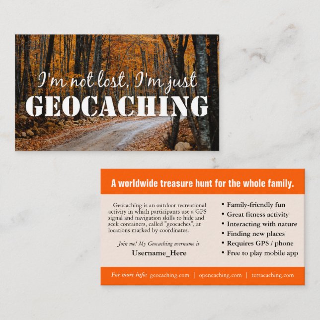 Cartão De Rastreio Geocaching Com Informações Para (Frente/Verso)