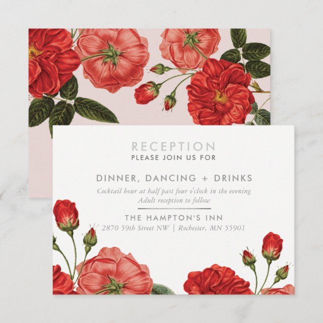 CARTÃO DE RECEÇÃO buquê floral de rosas vermelhas  (Frente/Verso)