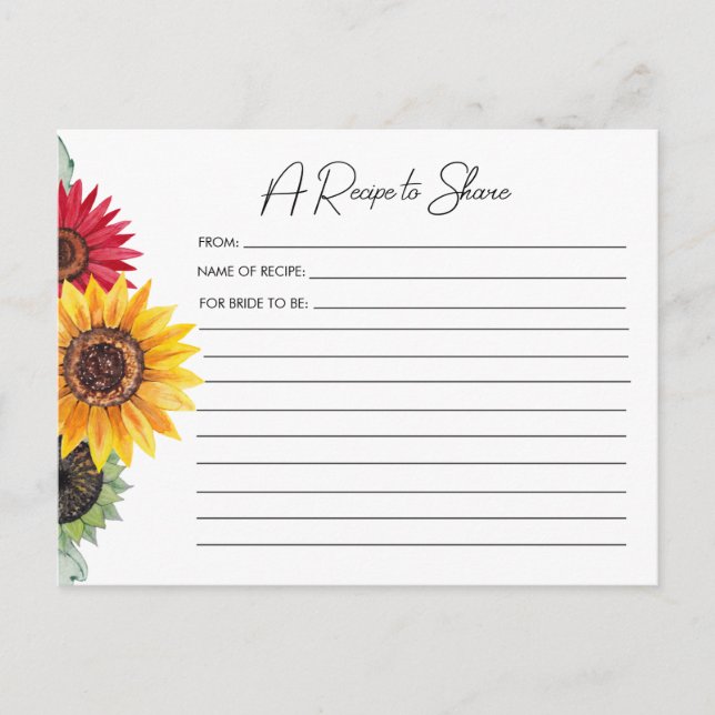 Cartão de Receita Chá de Noiva Girassóis  (Frente)