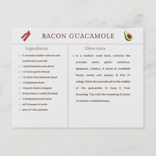 Cartão de Receita de Ação de Graças Bacon Guacamol