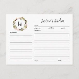 Cartão de receita de água verde monograma