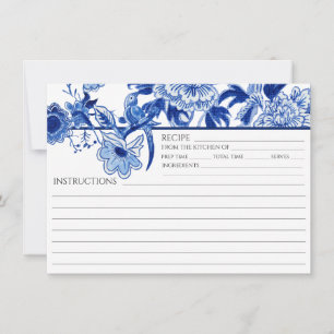 Cartão de Receita de Aves Branca Azul Chinoiserie