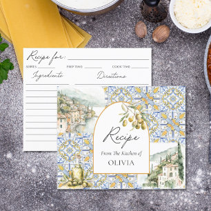 Cartão de Receita de Azulejo Azul Amarelo Mediterr