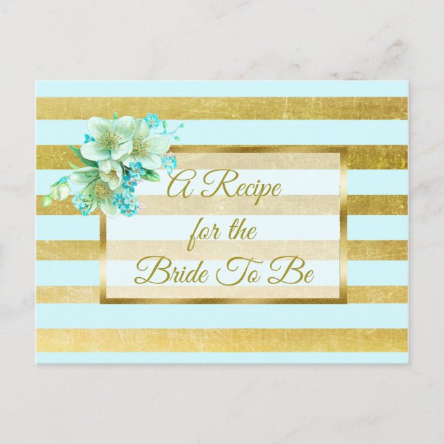 Cartão de Receita de Casamento Floral Azul e Doura (Frente)