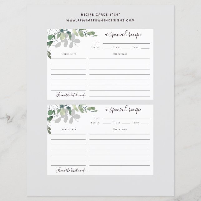 Cartão de Receita de Chá de Bebê com Eucalipto 6x4 (Frente)