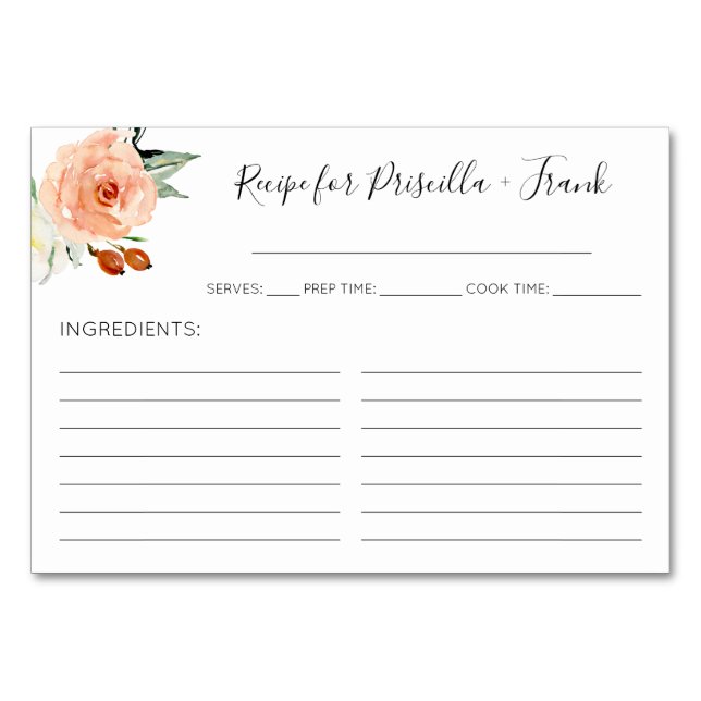 Cartão de Receita de Chá de casamento de Peony Cor (Frente)