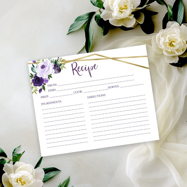 Cartão de Receita de Chá de Noiva com Floral Roxo (Criador carregado)