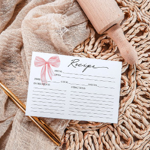 Cartão de Receita de Chá de Noiva com Laço Rosa