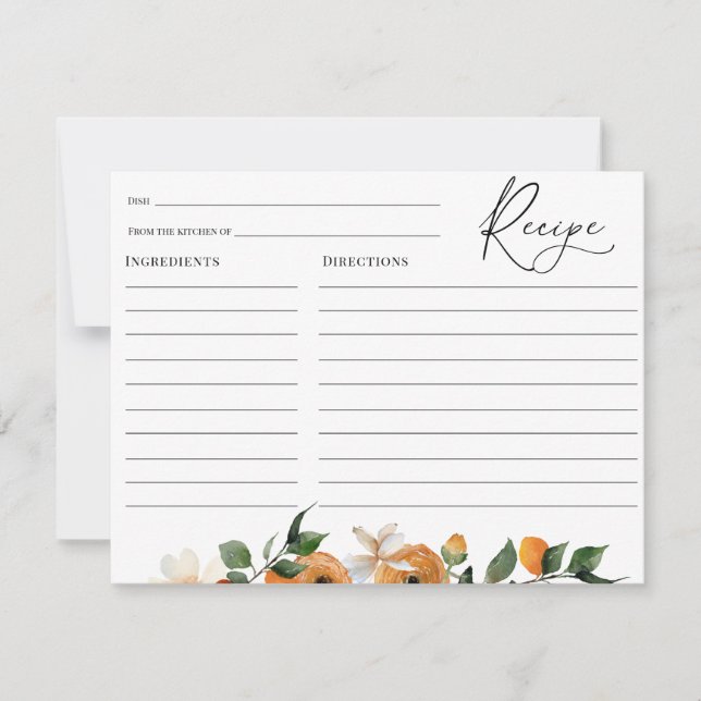 Cartão de Receita de Chá de Noiva de Flores de Lar (Frente)