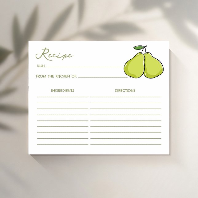 Cartão de receita de chá de noiva de pera de par p (Perfect pair pear bridal shower recipe card enclosure cards)