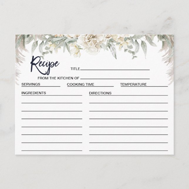 Cartão de Receita de Chá de Noiva Floral Boho Bran (Frente)