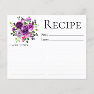 Cartão de Receita de Chá de Noiva Floral Roxo Eleg