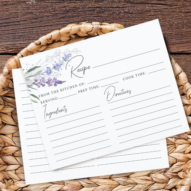 Cartão de Receita de Chá de Noiva Lavanda Elegante (Elegant Lavender Bridal Shower Recipe Card)