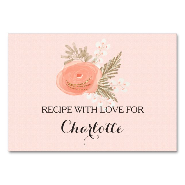 cartão de receita de chá de panela floral com pinc (Frente)